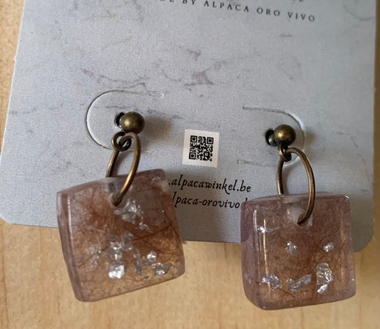 Oorbel klein vierkant Silver flakes